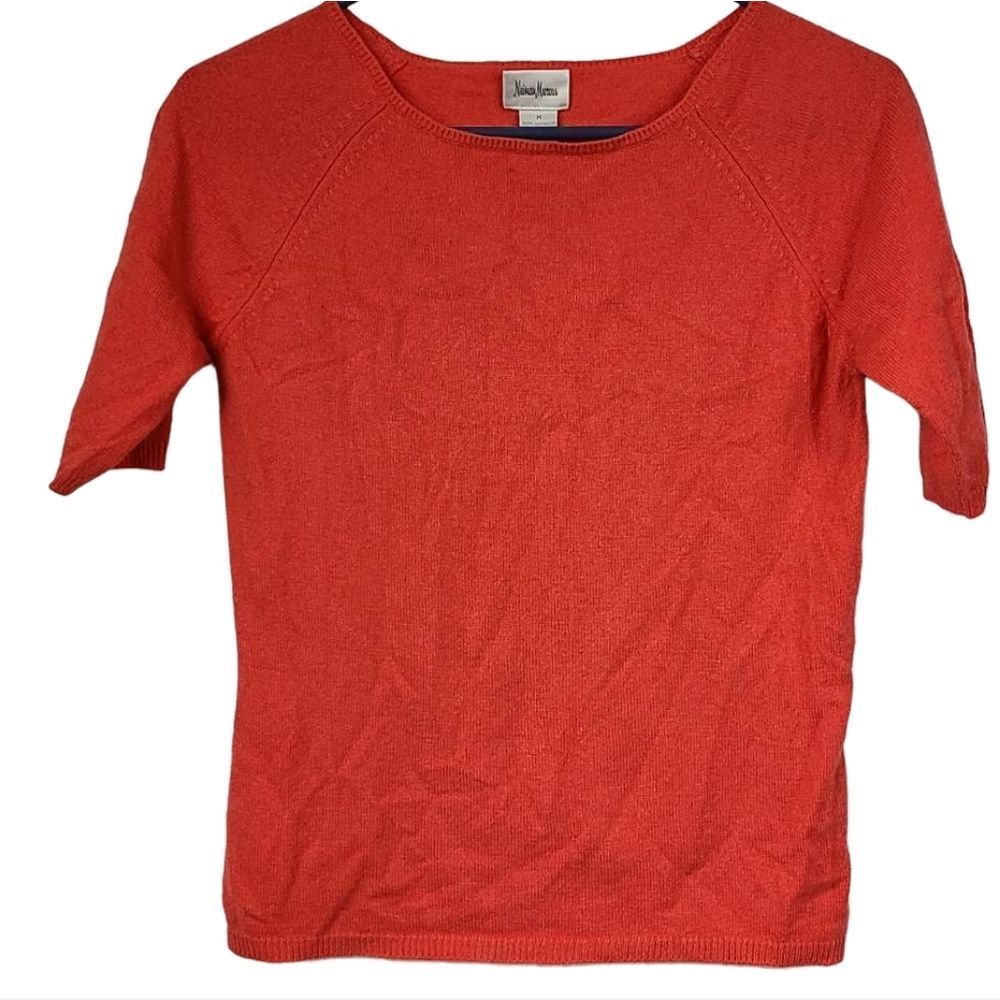 Neiman Marcus 100% Cashmere Solid Coral Pullover Sweater Knit Top Women's Medium